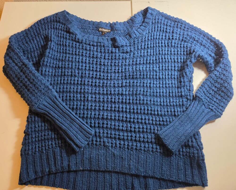 Express Blue Waffle Knit Sweater Size XS Acrylic